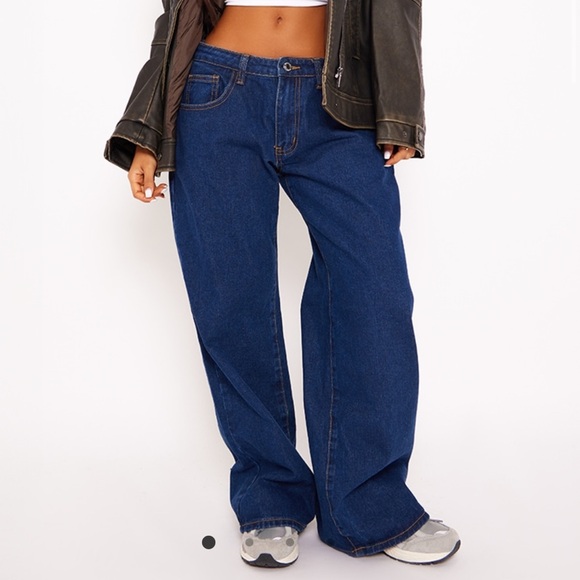 PLT Petite Dark Blue Wash Low Rise Boyfriend Jeans - Picture 1 of 6